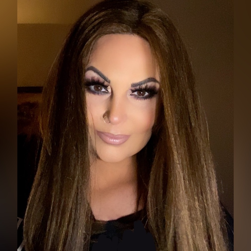 Human hair blend straight wig- Medium Brown